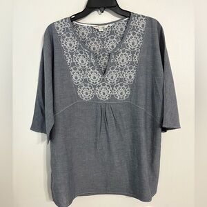 Boden England Blue Chambray  Tunic with White Embroidery Size 12